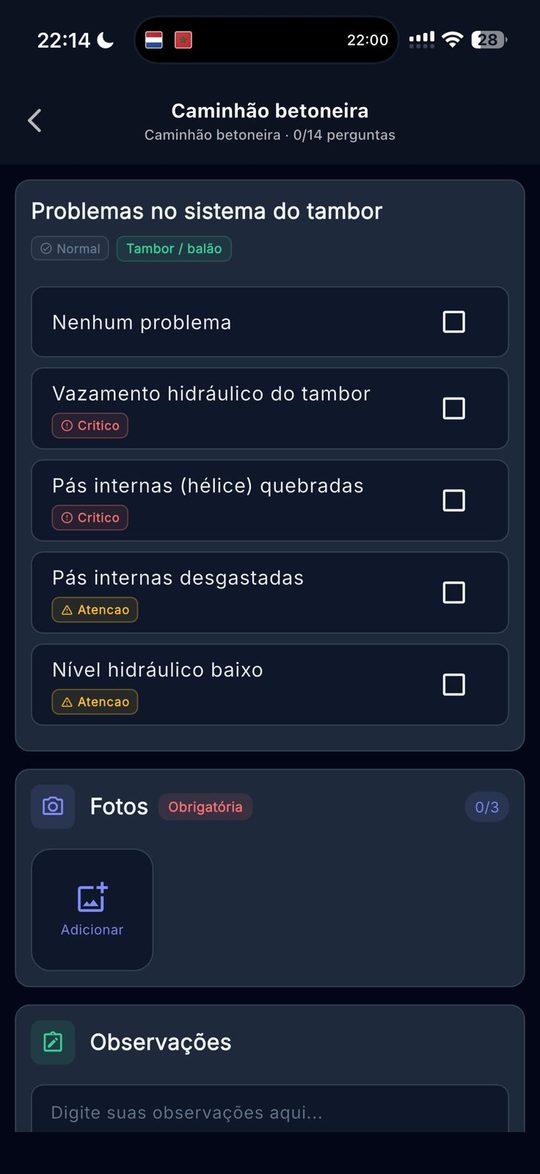Checklist pré-viagem com severidade por item